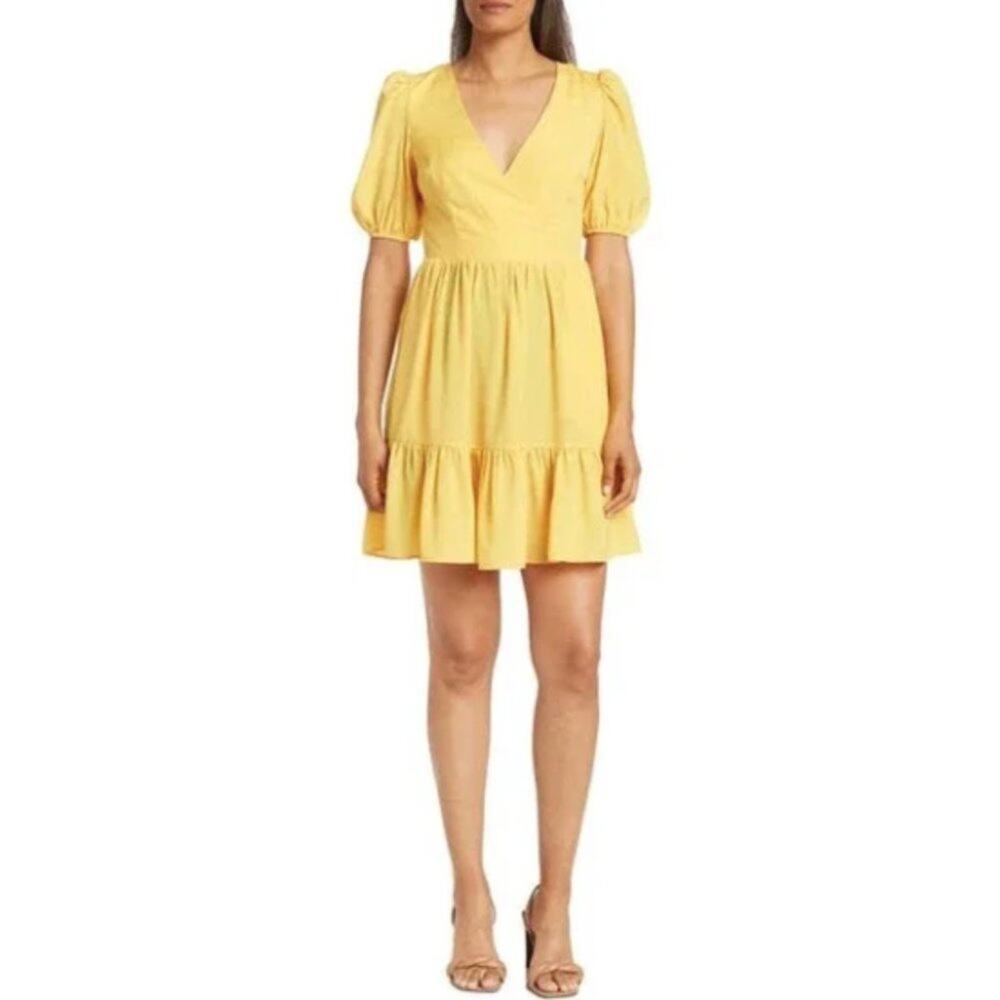 NWT Eliza J Surplice Neck Yellow Puff Sleeve Mini Dress Size 8
